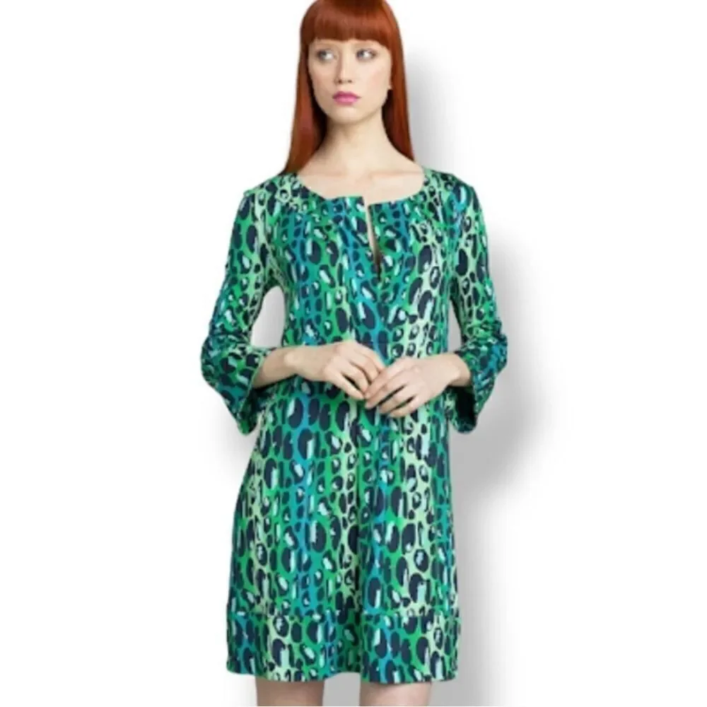 Vintage Y2K Diane Von Furstenberg 100% Silk Gaby Green Leopard Dress Size 6 - Picture 1 of 13